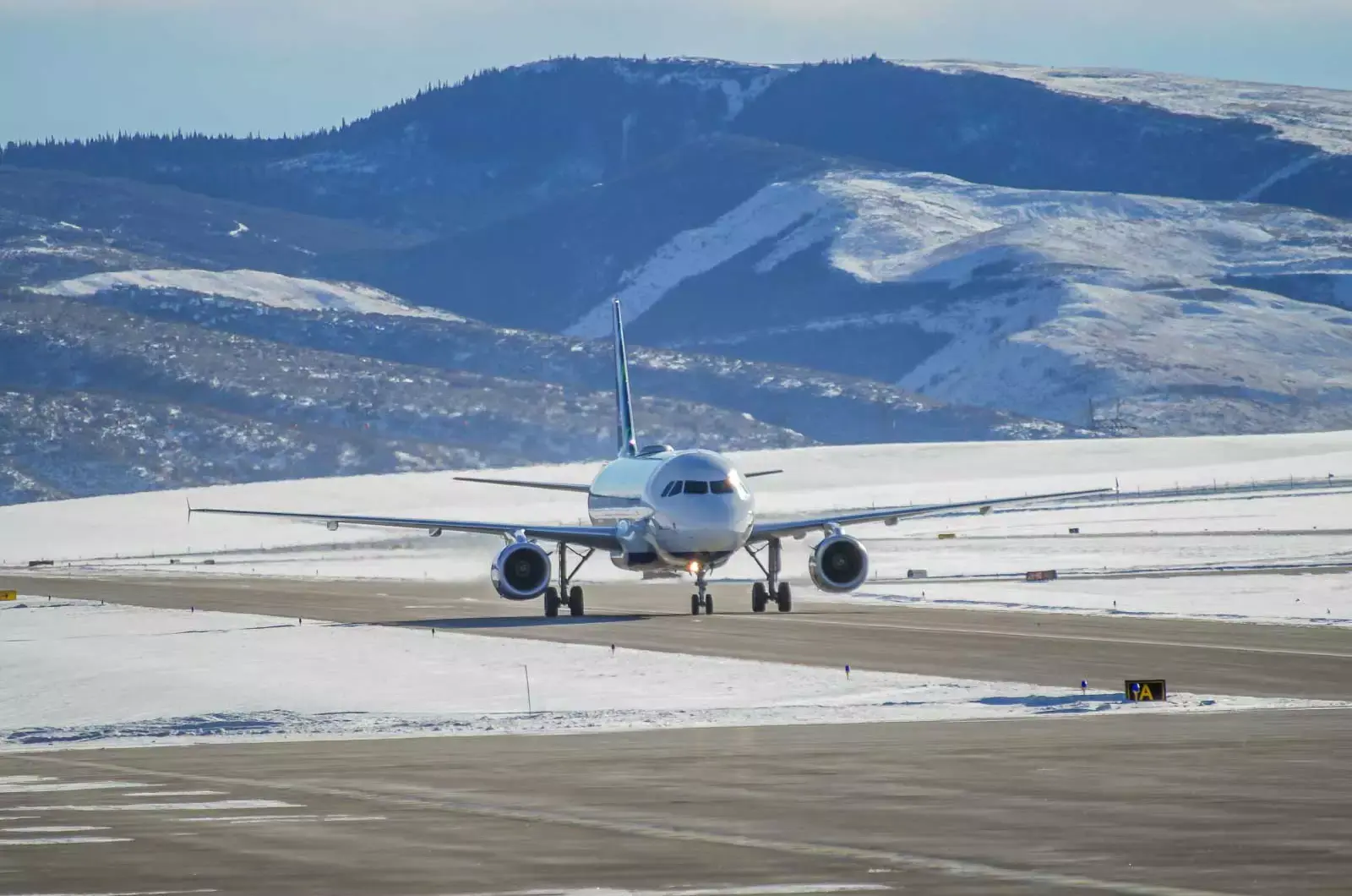 Airplane landing on the valley regional airport in Yampa Valley